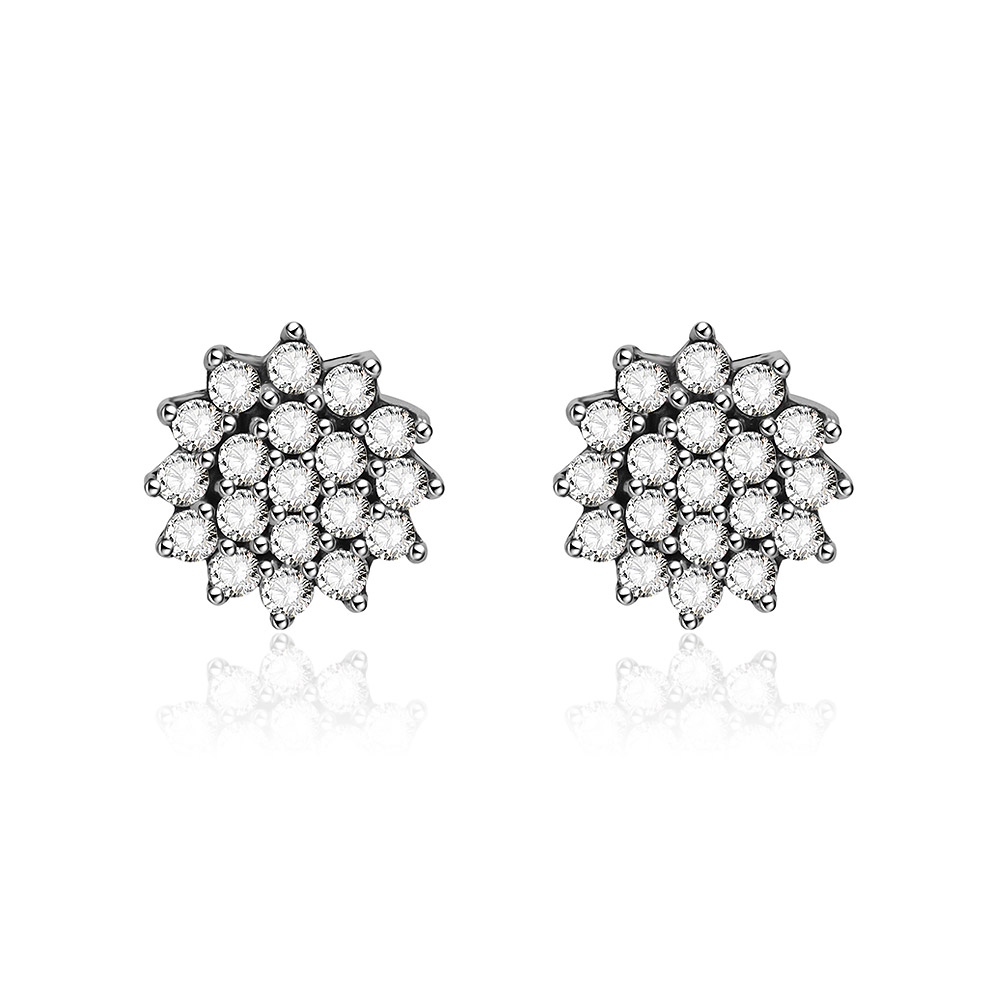 Silver Flower Clear CZ Stud Earrings